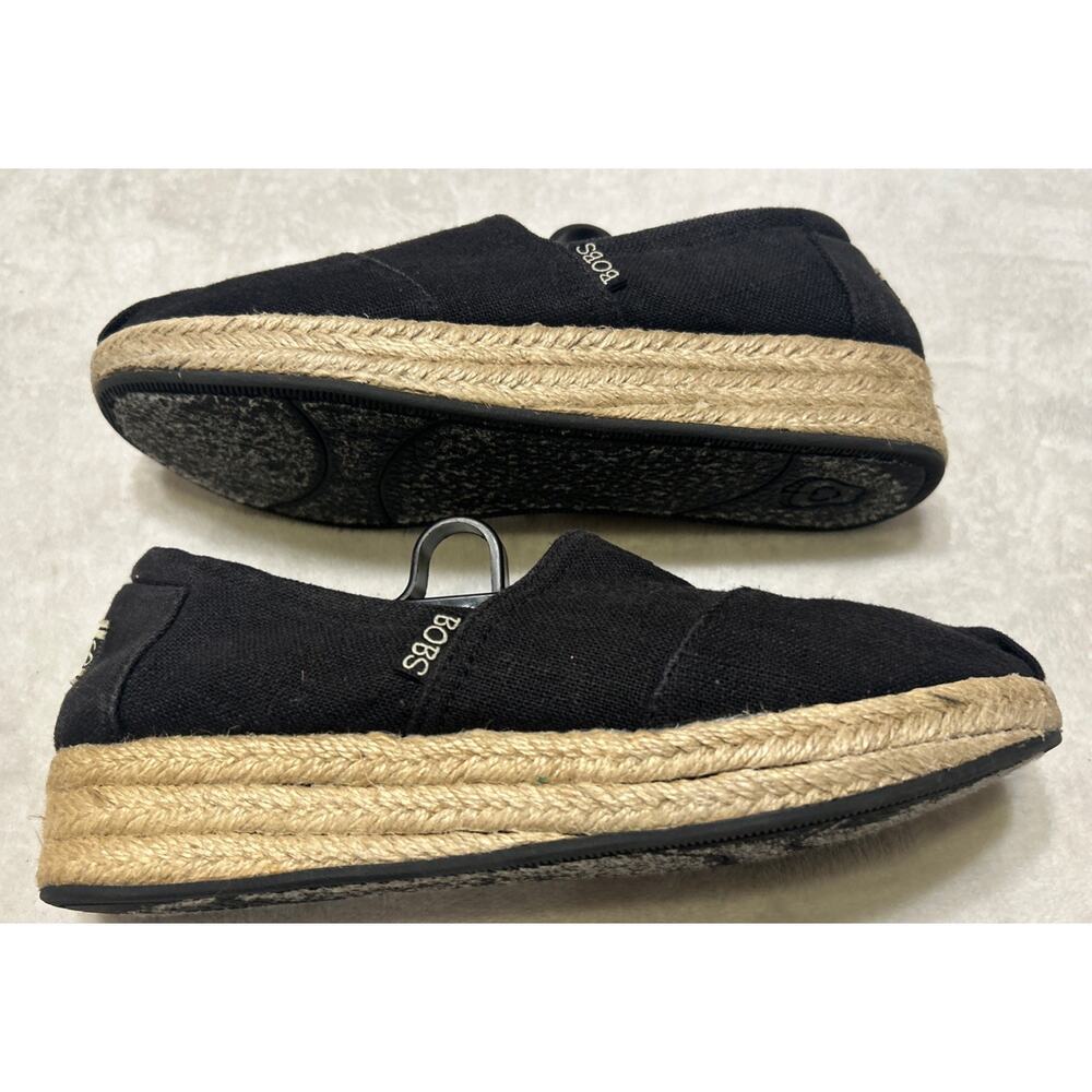 Skechers BOBS Women's Shoes 8.5 Black Slip On Wedge Casual Espadrilles Canvas - Picture 6 of 9